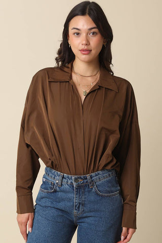 Brooki Collared Bodysuit: Brown