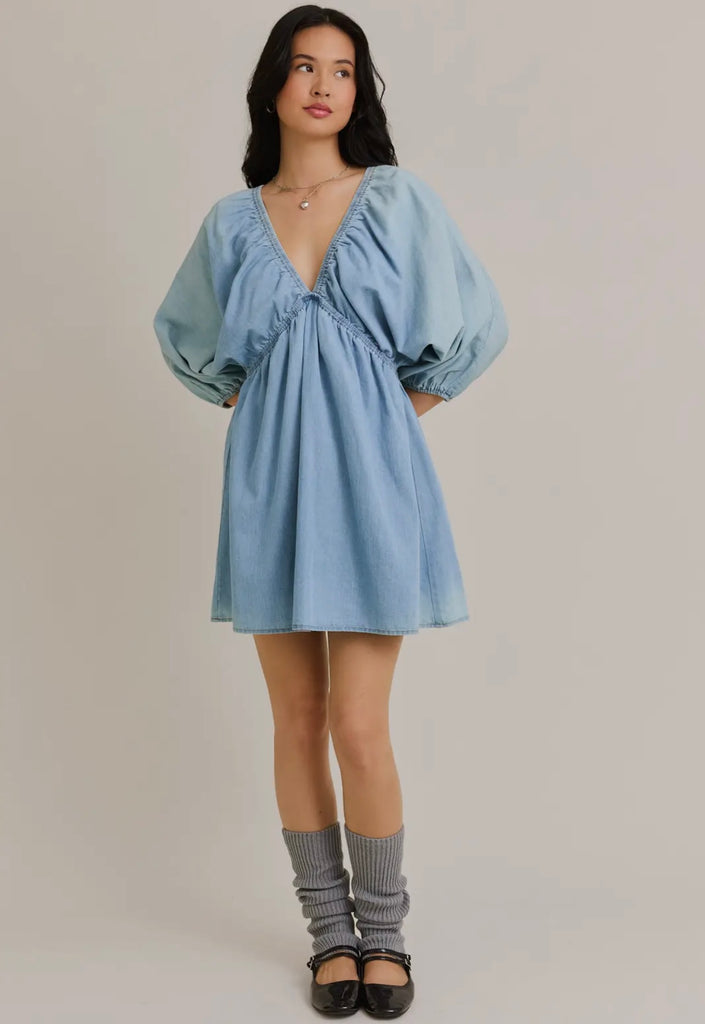 Denim Balloon Sleeve Dress Posch Boutique Denim Balloon Sleeve Dress Posch Boutique