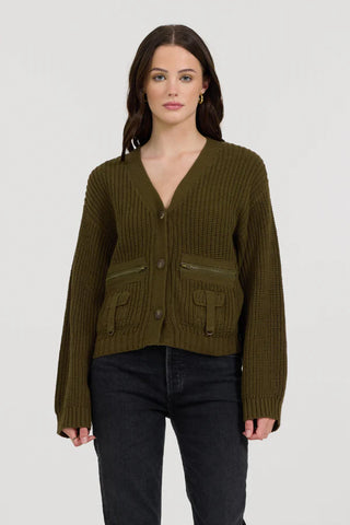 DEEP OLIVE FITTED UTILTY CARDIGAN