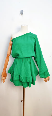 Sabrina Italy One Shoulder Gauze Romper