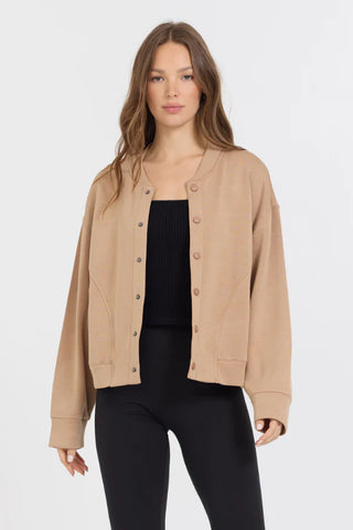 CARAMEL HEAVY CLOUD FLEECE BOMBER JACKET