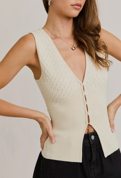 Jane Pointelle with Rib Sleeveless Sweater Top