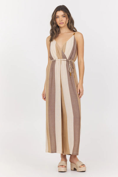 WOVEN METALLIC STRIPE JUMPSUIT