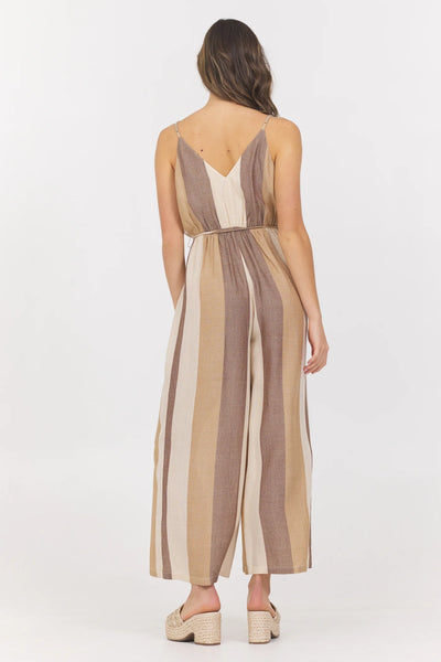 WOVEN METALLIC STRIPE JUMPSUIT