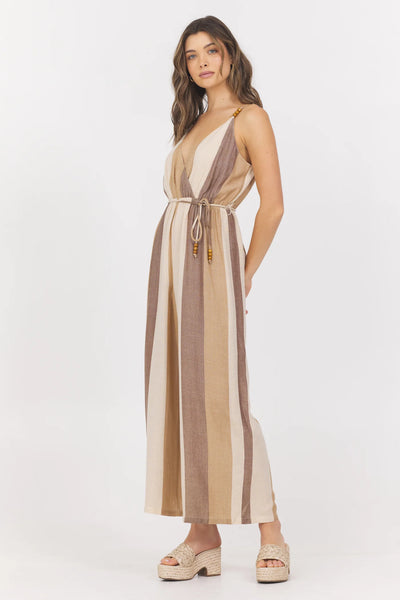 WOVEN METALLIC STRIPE JUMPSUIT