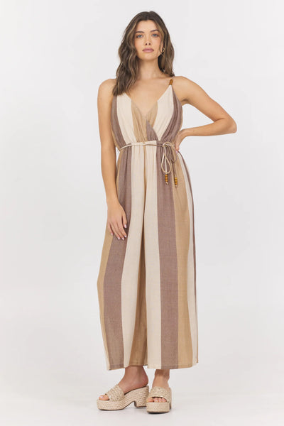 WOVEN METALLIC STRIPE JUMPSUIT
