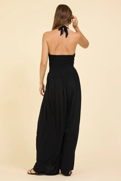 crinkle knit jumpsuit - black
