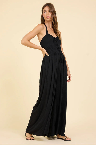 crinkle knit jumpsuit - black