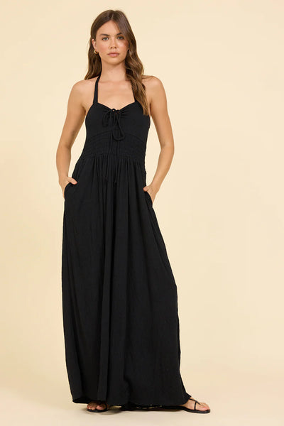 crinkle knit jumpsuit - black