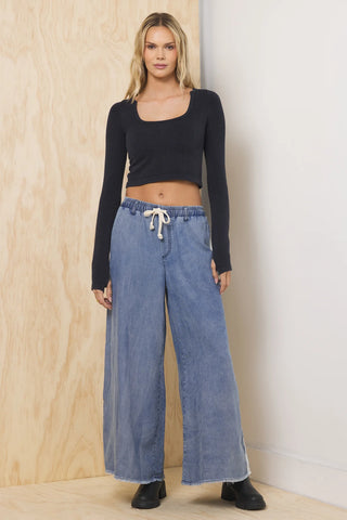 Tencel Wide Leg Pant w/ Contrast