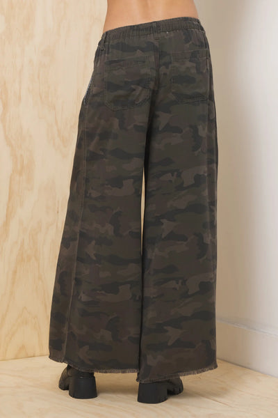 Camo Tencel Wide Leg Pant