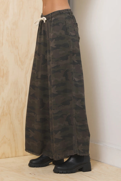 Camo Tencel Wide Leg Pant