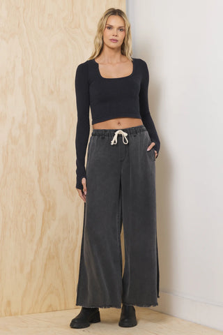 Charcoal Tencel Wide Leg Pant
