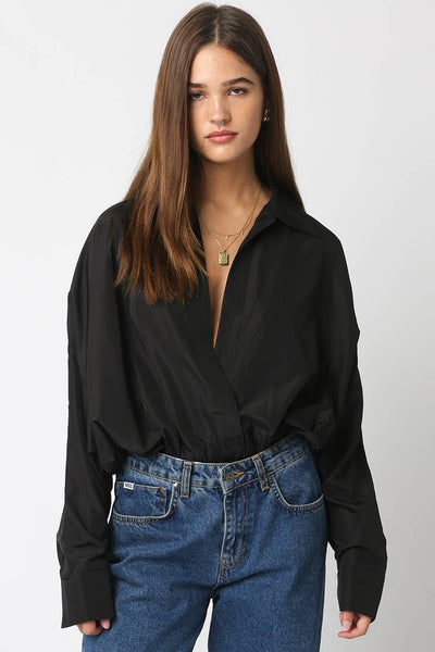 Brooki Collared Bodysuit: Brown