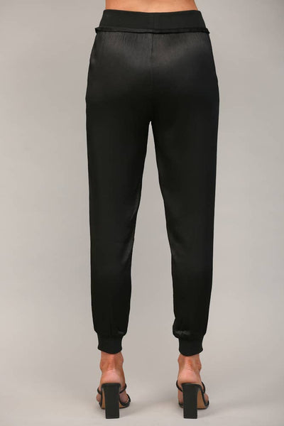 TEXTURED SATIN JOGGER PANTS Black