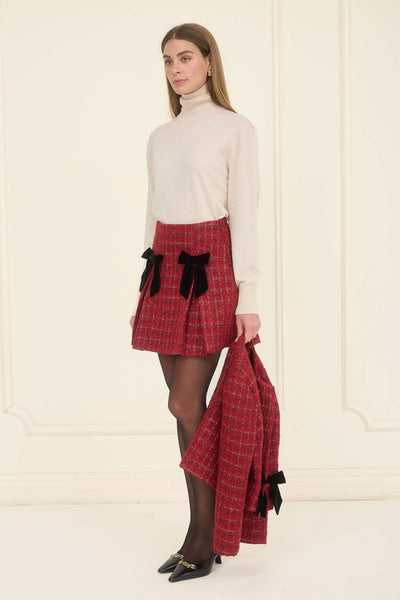 PLAID TWEED MINI SKIRT WITH RIBBON DETAIL