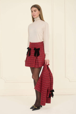 PLAID TWEED MINI SKIRT WITH RIBBON DETAIL