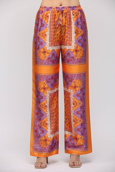PAISLEY HANDKERCHIEF PRINT WIDE LEG PANTS LAVENDER/TANGERINE