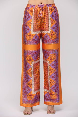 PAISLEY HANDKERCHIEF PRINT WIDE LEG PANTS LAVENDER/TANGERINE