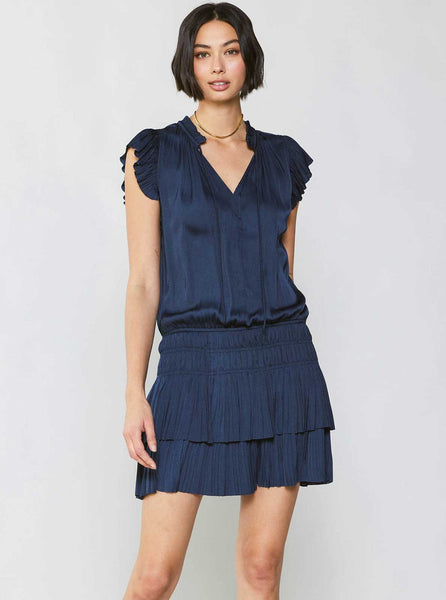 Mini Dress With Pleated Skirt in Black