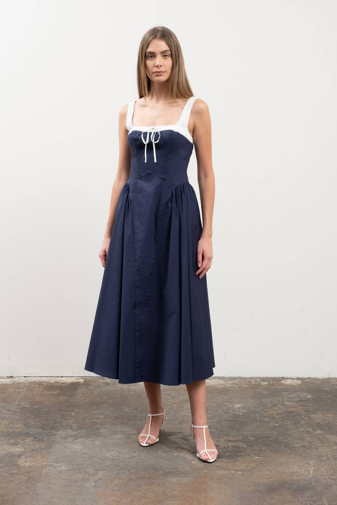 ELASTIC STRAPS FRONT TIE CONTRAST MIDI DRESS: NAVY – Posch Boutique ELASTIC STRAPS FRONT TIE CONTRAST MIDI DRESS: NAVY – Posch Boutique