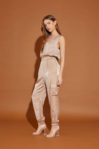 Mustard Seed V-Neck Sleeveless Women's Jogger Jumpsuit