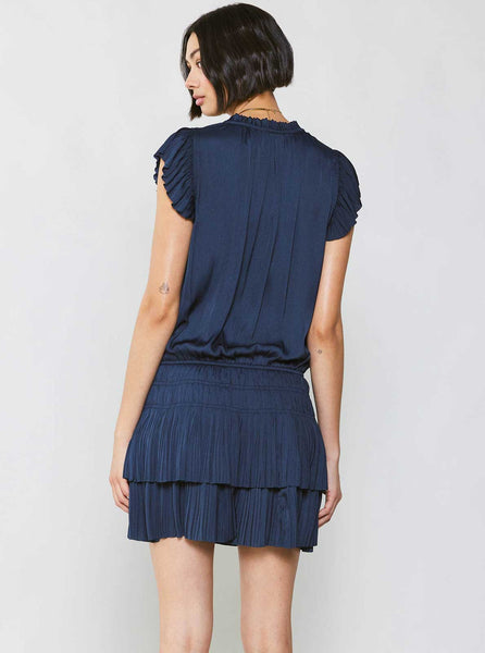 Mini Dress With Pleated Skirt in Black