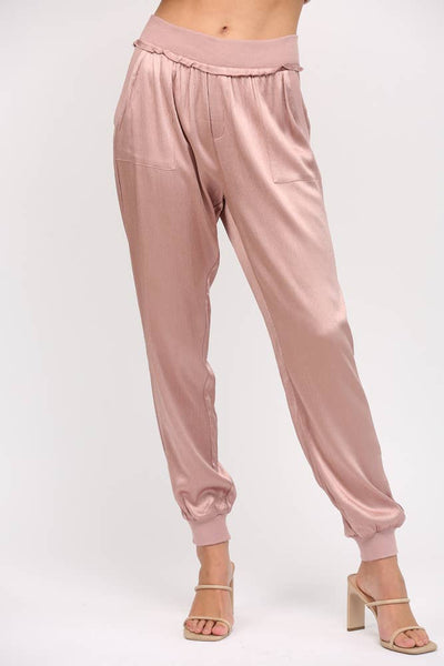 TEXTURED SATIN JOGGER PANTS Black