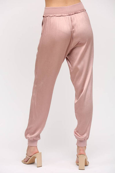 TEXTURED SATIN JOGGER PANTS Black