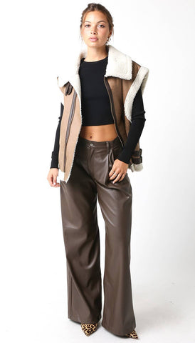 Stacy Vegan Leather Pants: Coffee Bean