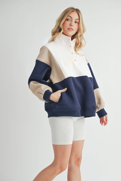 Glo Colorblock Pullover Coffee Navy