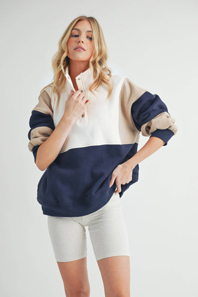 Glo Colorblock Pullover Coffee Navy