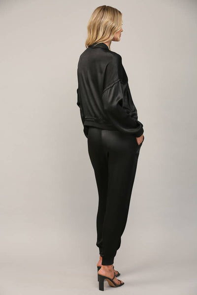 TEXTURED SATIN JOGGER PANTS Black
