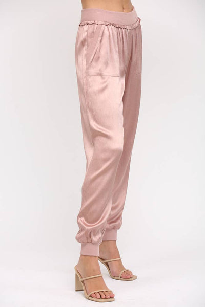 TEXTURED SATIN JOGGER PANTS Black