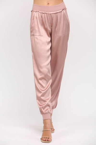 TEXTURED SATIN JOGGER PANTS Black