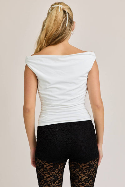 OFF THE SHOULDER TOP WITH RUCHING