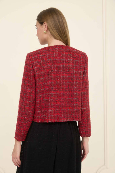 PLAID TWEED VELVET BOW JACKET