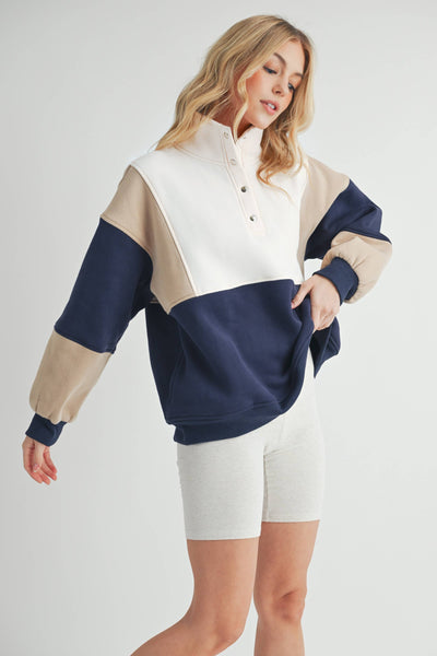 Glo Colorblock Pullover Coffee Navy