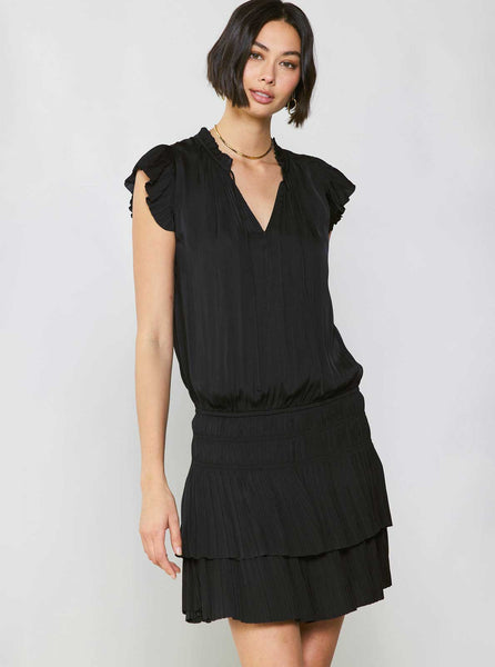 Mini Dress With Pleated Skirt in Black