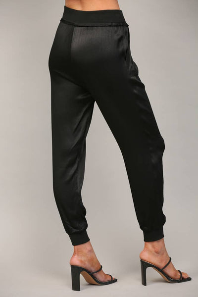 TEXTURED SATIN JOGGER PANTS Black