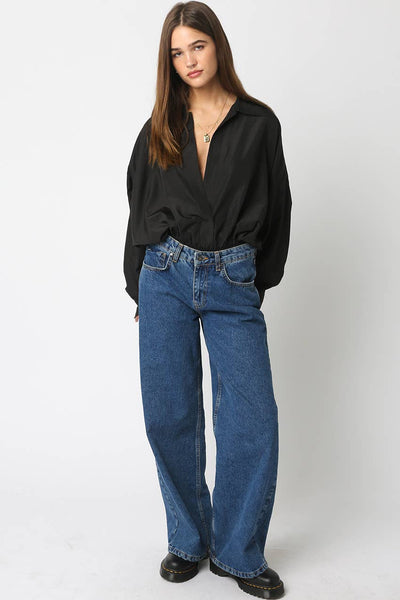 Brooki Collared Bodysuit: Brown