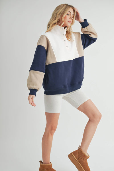 Glo Colorblock Pullover Coffee Navy