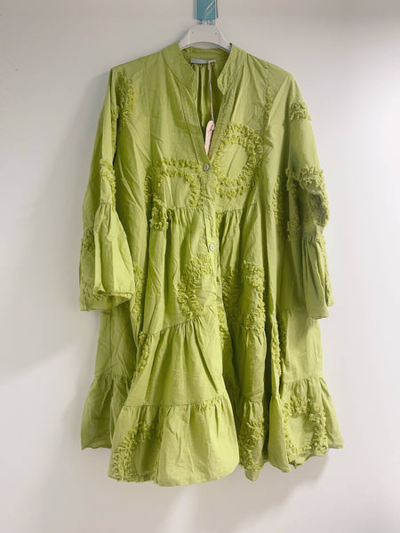 Round pattern embroidery mini dress : Brazil green