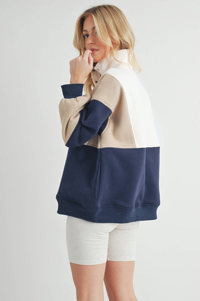 Glo Colorblock Pullover Coffee Navy