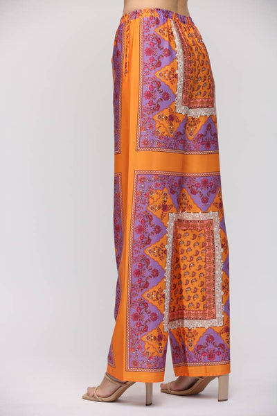 PAISLEY HANDKERCHIEF PRINT WIDE LEG PANTS LAVENDER/TANGERINE