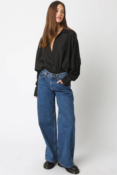 Brooki Collared Bodysuit: Brown