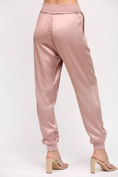 TEXTURED SATIN JOGGER PANTS Black