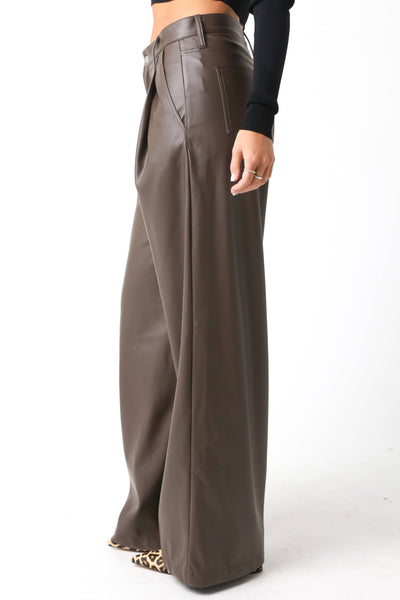Stacy Vegan Leather Pants: Coffee Bean