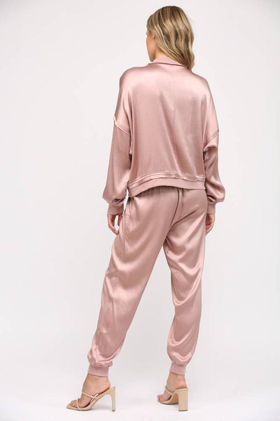 TEXTURED SATIN JOGGER PANTS Black