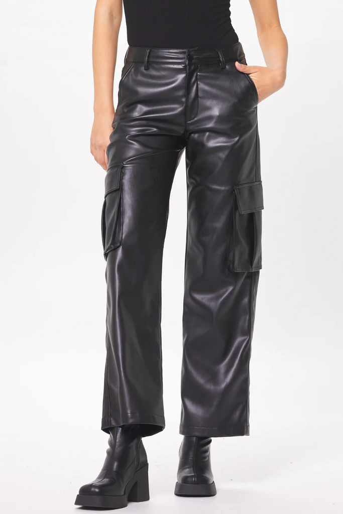 Faux leather 2025 cargo trousers